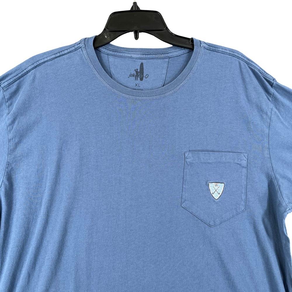 Johnnie-O Pocket T-Shirt Mens XL Blue Embroidered Crest Logo Casual Summer Wear